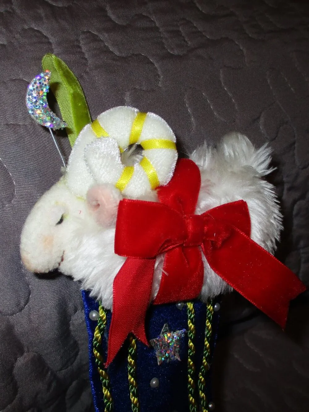 2 Patience Brewster Krinkles Cheer & Ram Mini Christmas Stocking Elf‎ Boot 2009